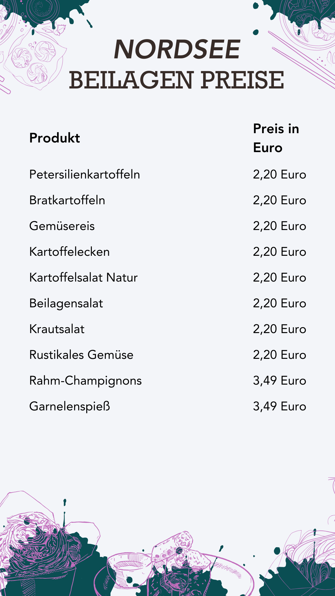 Beilagen Nordsee Preise